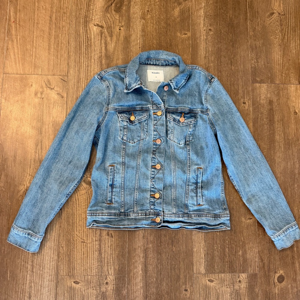 Old Navy Denim Jacket Womens Medium Blue Trucker Jean Jacket Stretch Americana‎